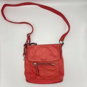 Fossil Hanover Coral Crossbody/Shoulder Flap Bag Orange/Pink Leather ZB2869